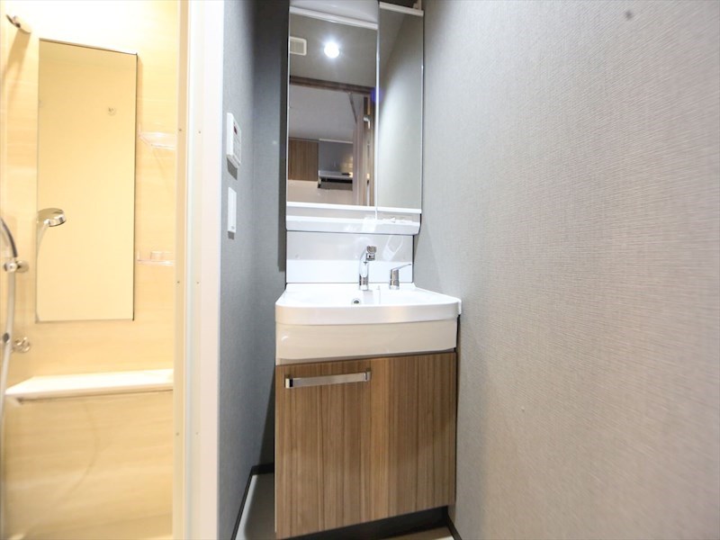 洗面設備　脱衣所　独立洗面台（シャンプードレッサー付）収納スペース有