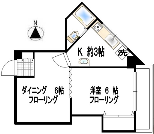 ローリエヤマモト りのべ1DKの間取り写真