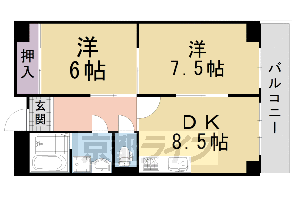 【宇治市五ケ庄のマンションの間取り】