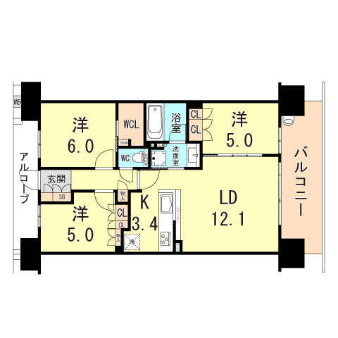 尼崎市長洲西通のマンションの間取り