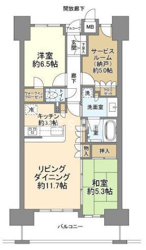 ＪＲ外房線 本千葉駅 徒歩3分 15階建 築18年の間取り写真