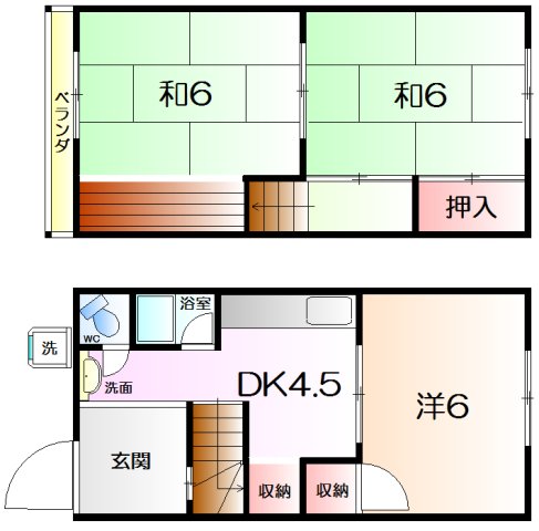 中之町東4丁連棟貸家の間取り