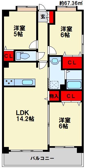 大野城市月の浦のマンションの間取り