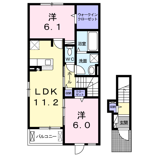 呉市焼山北のアパートの間取り