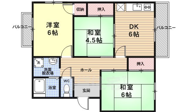 京都市右京区太秦森ケ前町のマンションの間取り