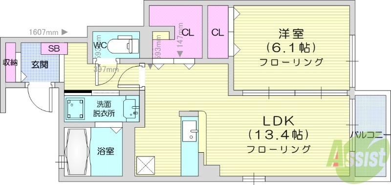 亘理郡亘理町字江下のアパートの間取り