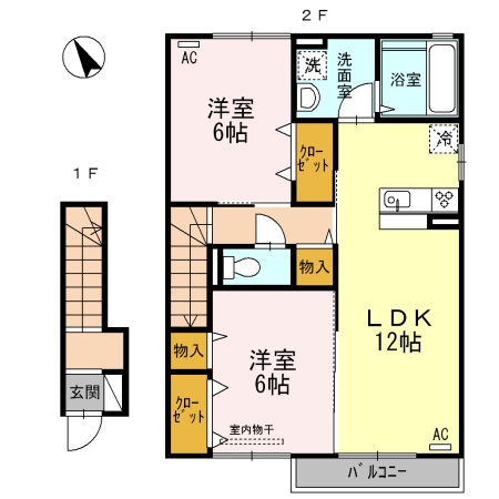 福山市水呑町三新田のアパートの間取り