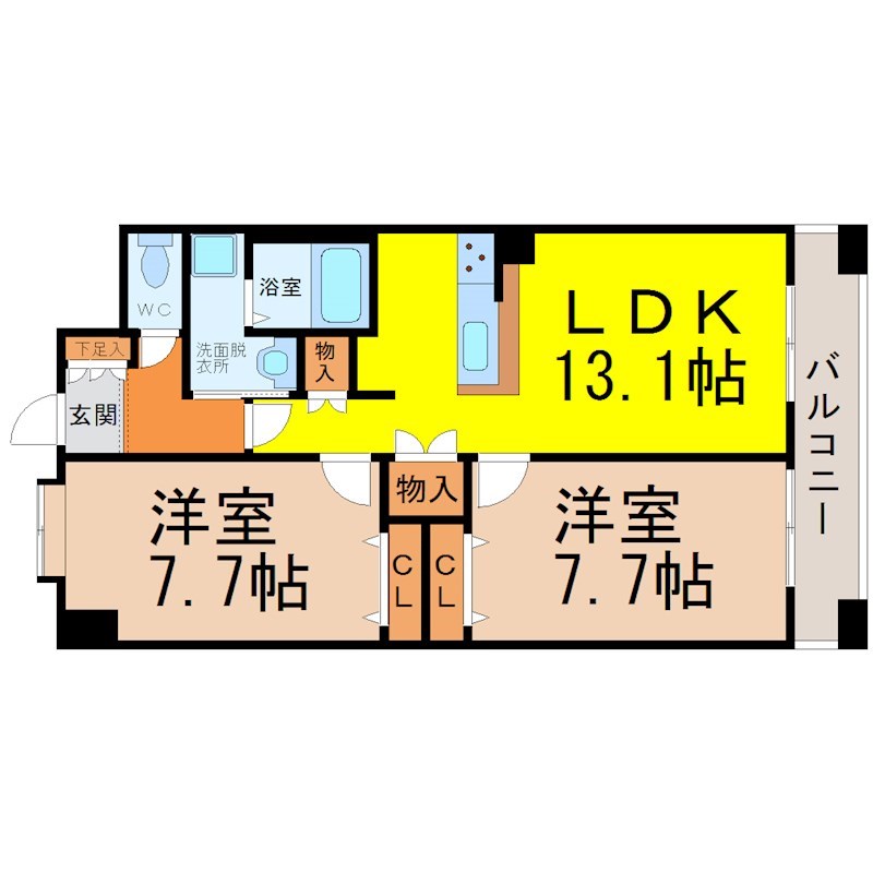 名古屋市熱田区白鳥町のマンションの間取り