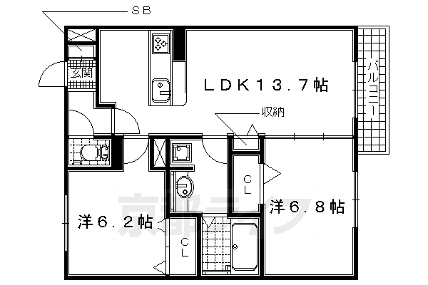 【八幡市八幡山柴のアパートの間取り】