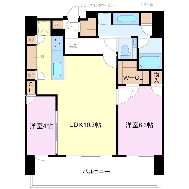 【横浜市神奈川区鶴屋町のマンションの間取り】