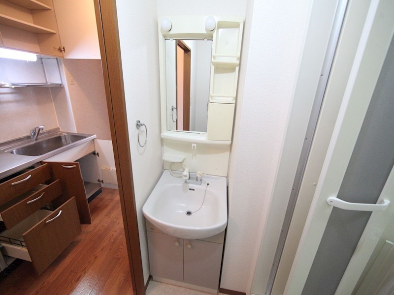 洗面設備　脱衣所　独立洗面台（シャンプードレッサー付）収納スペース有