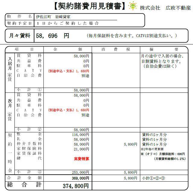 その他設備　初期費用見積