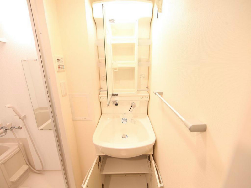 洗面設備　脱衣所　独立洗面台（シャンプードレッサー付）収納スペース有