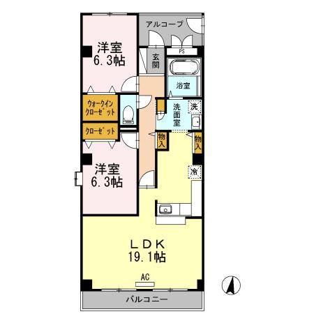 福山市南蔵王町のマンションの間取り