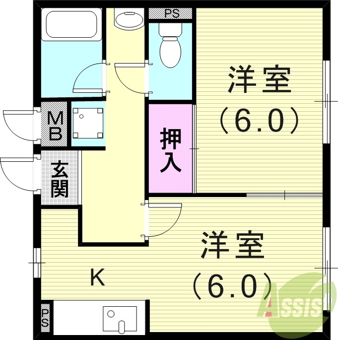 神戸市灘区記田町のマンションの間取り