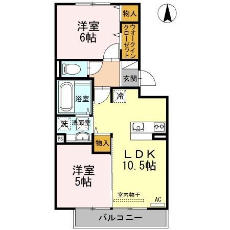 ウィルコート小郡給領町　Ａ・Ｂ　Ｂ棟の間取り