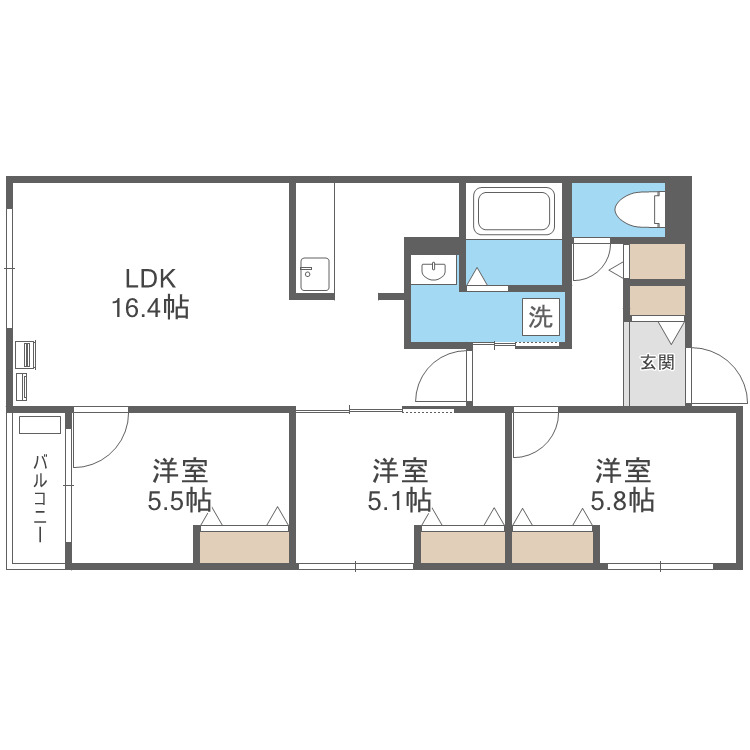 札幌市中央区南十六条西のマンションの間取り