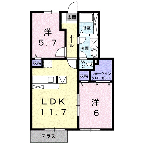 津山市小原のアパートの間取り