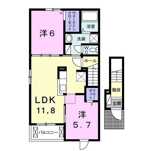 東広島市高屋町杵原のアパートの間取り