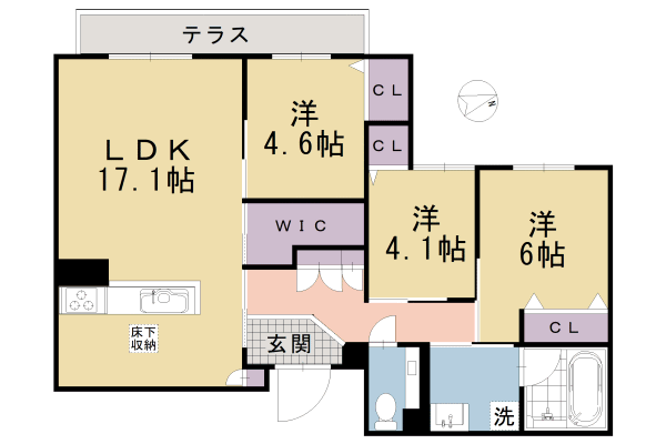 京都市伏見区深草大亀谷東寺町のアパートの間取り