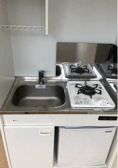 キッチン　ガスコンロ+ミニ冷蔵庫