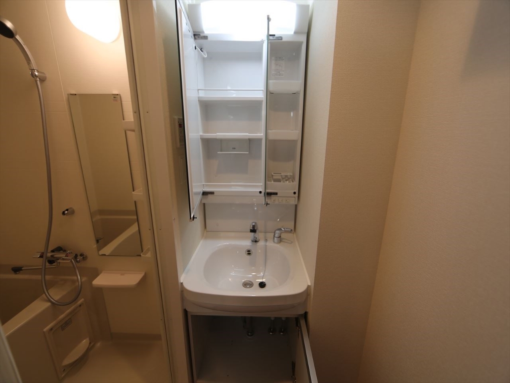洗面設備　脱衣所　独立洗面台（シャンプードレッサー付）収納スペース有