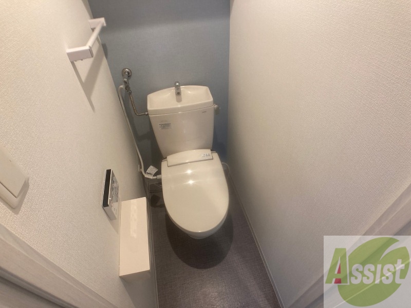 トイレ　トイレです。タオル掛けもついて便利ですね。