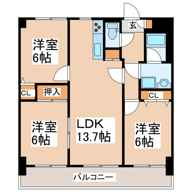 熊本市中央区大江のマンションの間取り