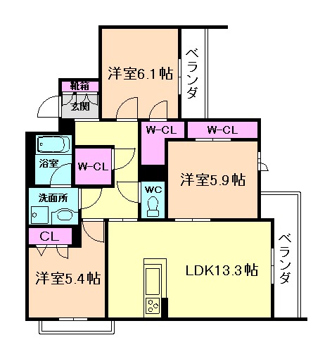 箕面市小野原西のマンションの間取り