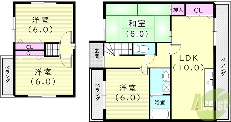 【上之町貸家　北西側の間取り】