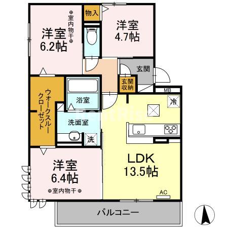 一宮市大和町苅安賀のアパートの間取り