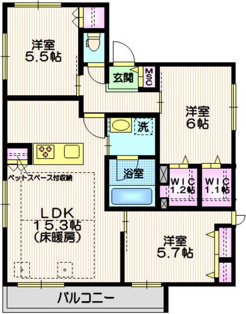 大田区大森西のマンションの間取り