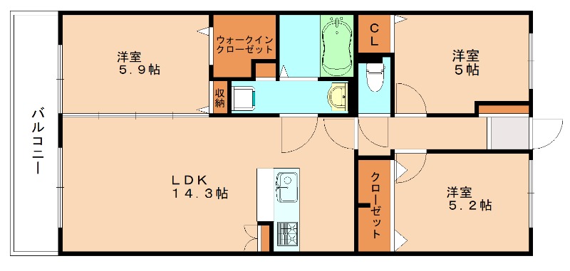 宗像市河東のマンションの間取り