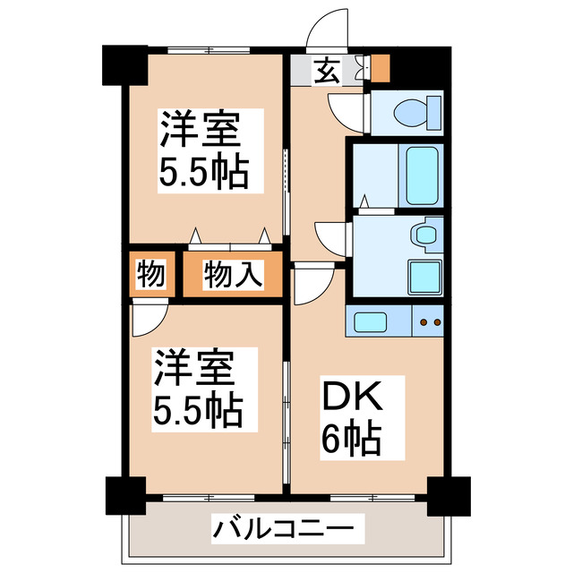 熊本市北区龍田弓削のマンションの間取り