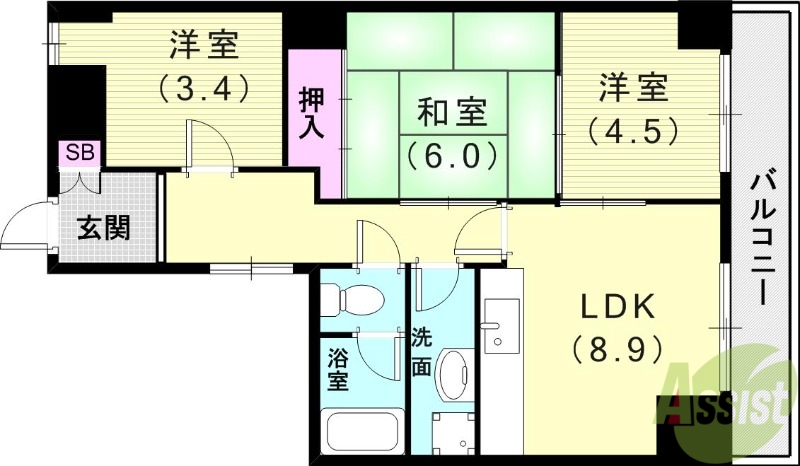 神戸市長田区庄田町のマンションの間取り