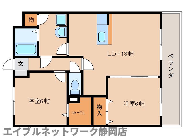 静岡市葵区大岩本町のマンションの間取り