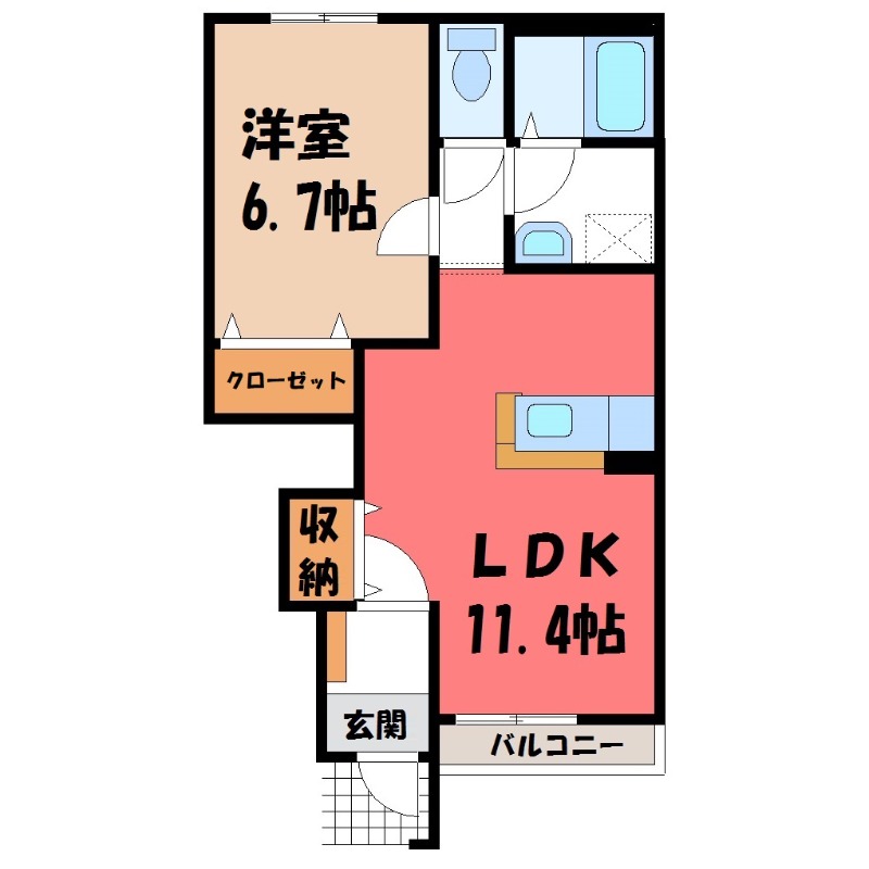 伊勢崎市境伊与久のアパートの間取り