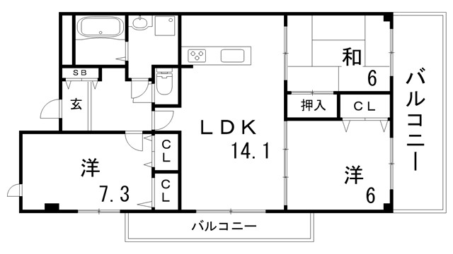 神戸シフレ雲雀ケ丘の間取り