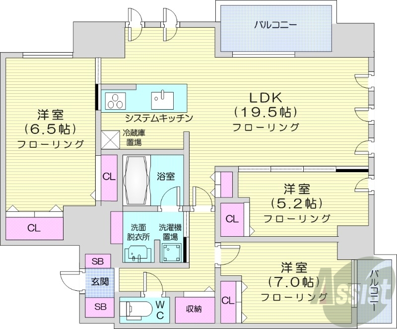 北広島市中央のマンションの間取り