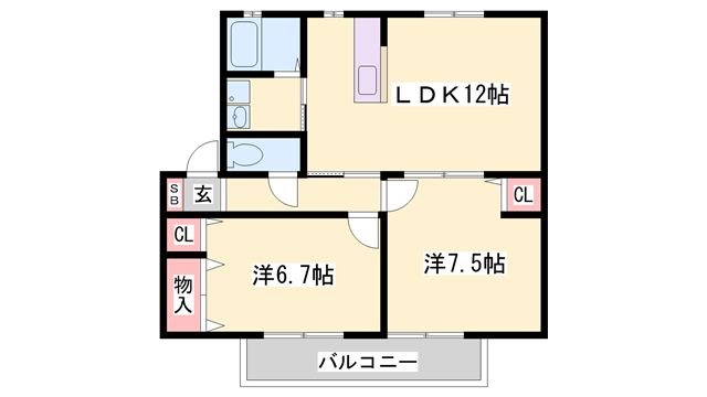 加古郡播磨町宮西のアパートの間取り