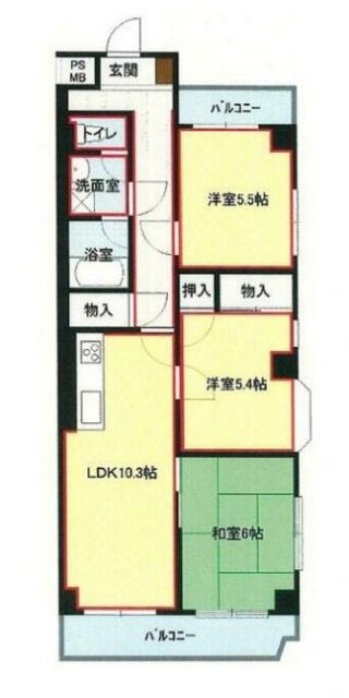 春日部市大沼のマンションの間取り