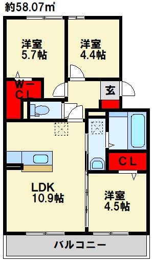 北九州市八幡西区下上津役のアパートの間取り