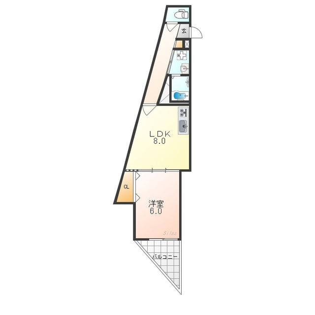 京都市右京区太秦森ケ前町のアパートの間取り