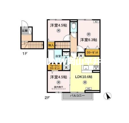 岡山市東区松新町のアパートの間取り