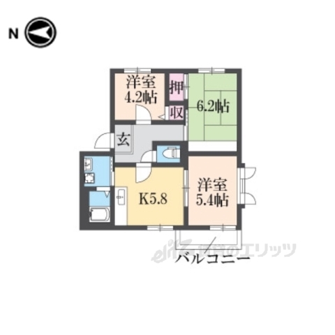 奈良市秋篠新町のアパートの間取り