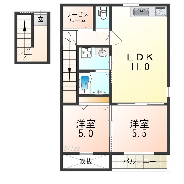 堺市西区上野芝向ヶ丘町のアパートの間取り