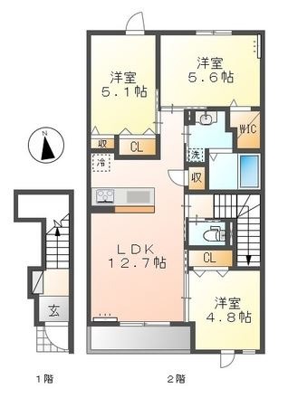 倉敷市東富井のマンションの間取り