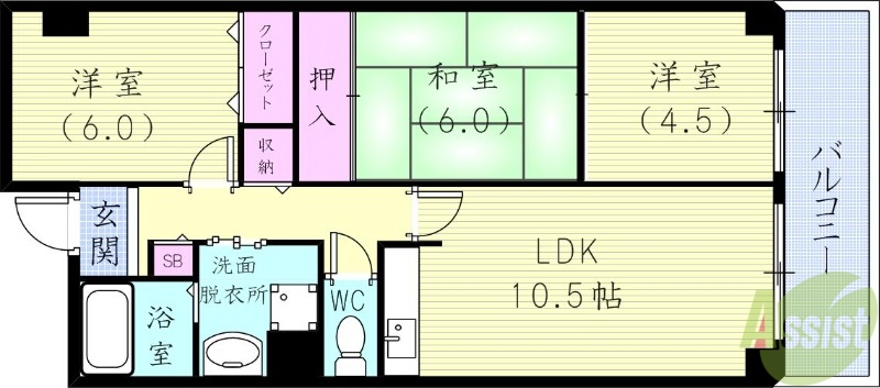 神戸市北区山田町下谷上のマンションの間取り