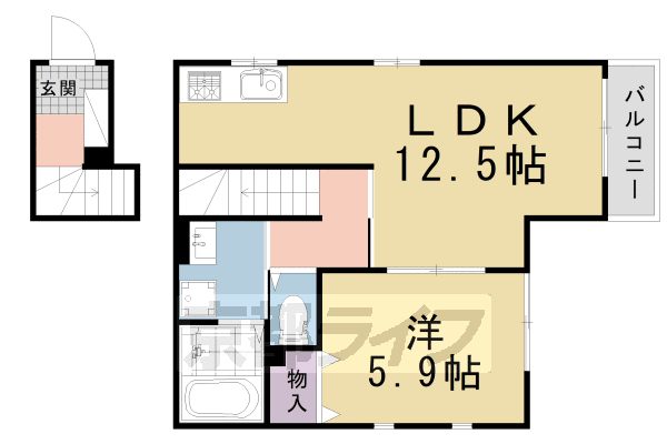 京都市北区大宮中林町のアパートの間取り