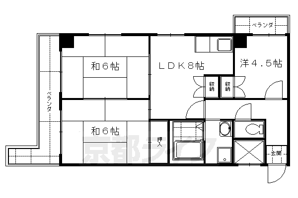 京都市伏見区深草山村町のマンションの間取り